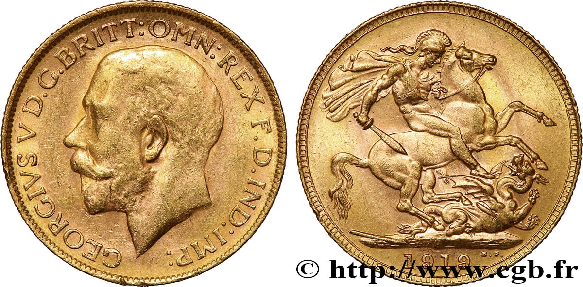 INVESTMENT GOLD 1 Souverain Georges V 1919 Perth EBC 