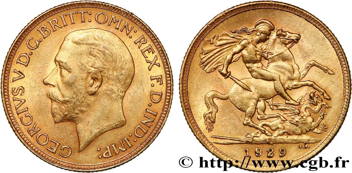 INVESTMENT GOLD 1 Souverain Georges V 1929 Pretoria AU 