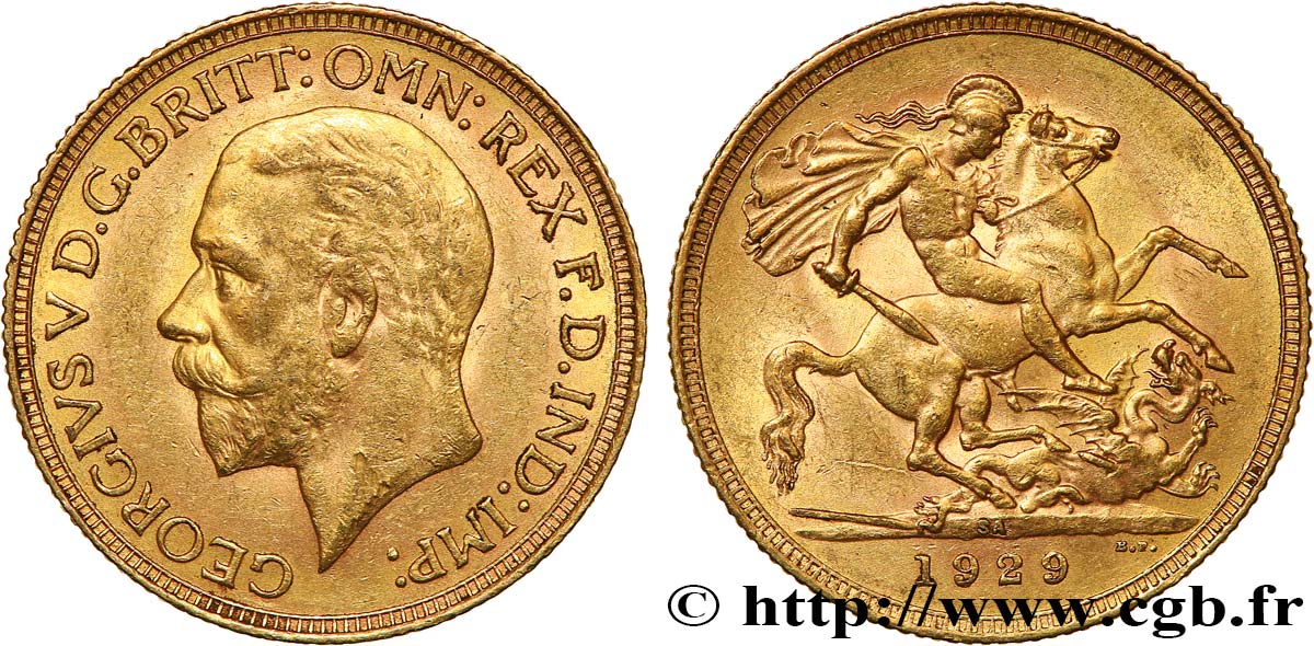 INVESTMENT GOLD 1 Souverain Georges V 1929 Pretoria AU 