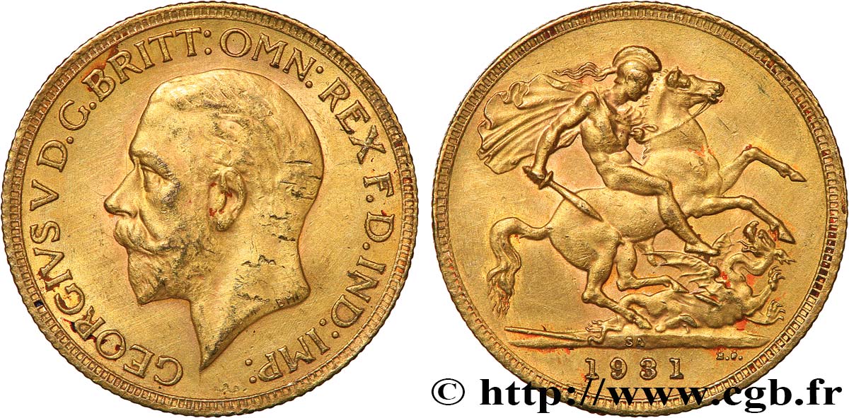 INVESTMENT GOLD 1 Souverain Georges V 1931 Afrique du Sud MBC+ 