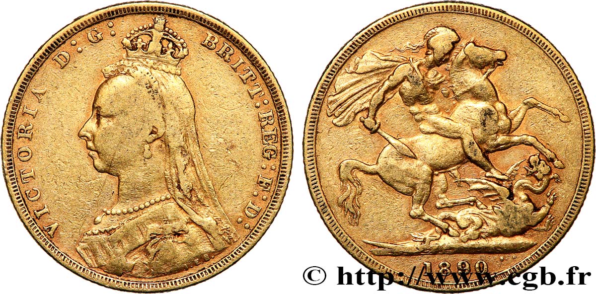 INVESTMENT GOLD 1 Souverain Victoria buste du jubilé 1890 Londres VF 