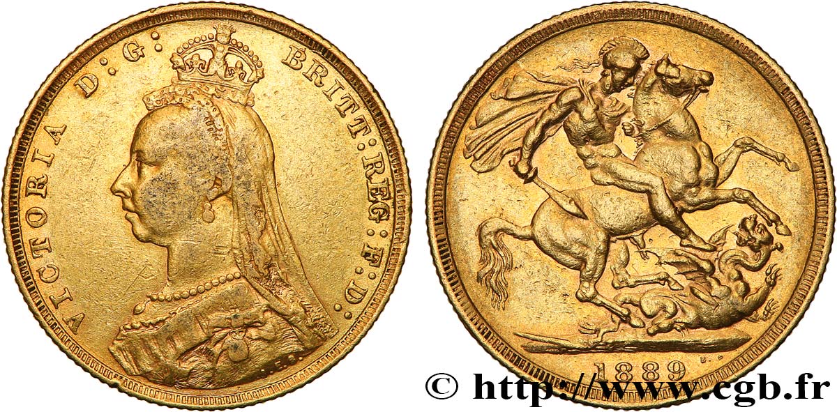 INVESTMENT GOLD 1 Souverain Victoria buste du jubilé 1889 Londres VF 