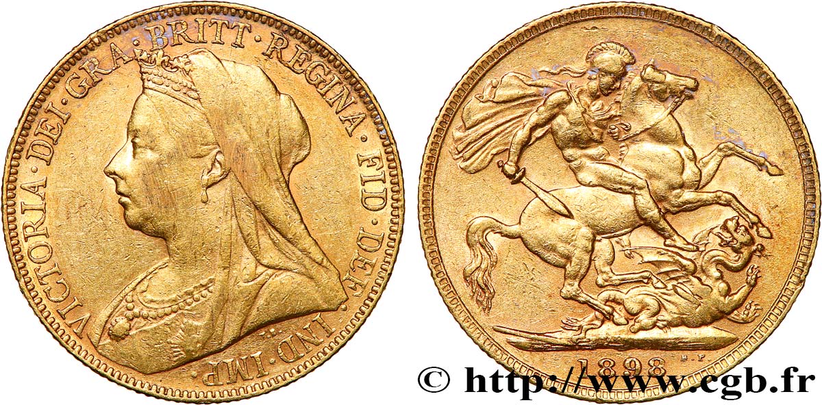 INVESTMENT GOLD 1 Souverain Victoria “Old Head” 1898 Londres fSS 