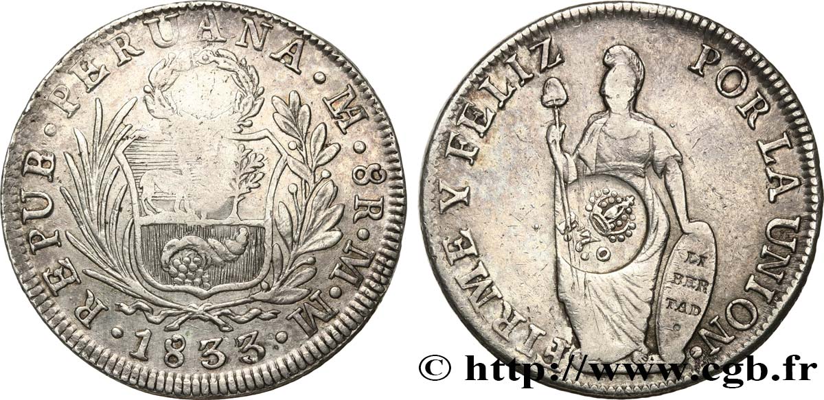 PERU 8 Reales  1833 Lima VF 