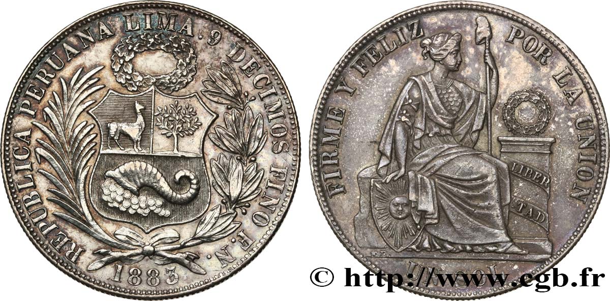PERú 1 Sol Liberté assise 1883 Lima MBC+ 