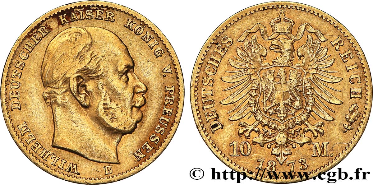 GERMANY - PRUSSIA 10 Mark Guillaume Ier 1873 Hanovre  VF 
