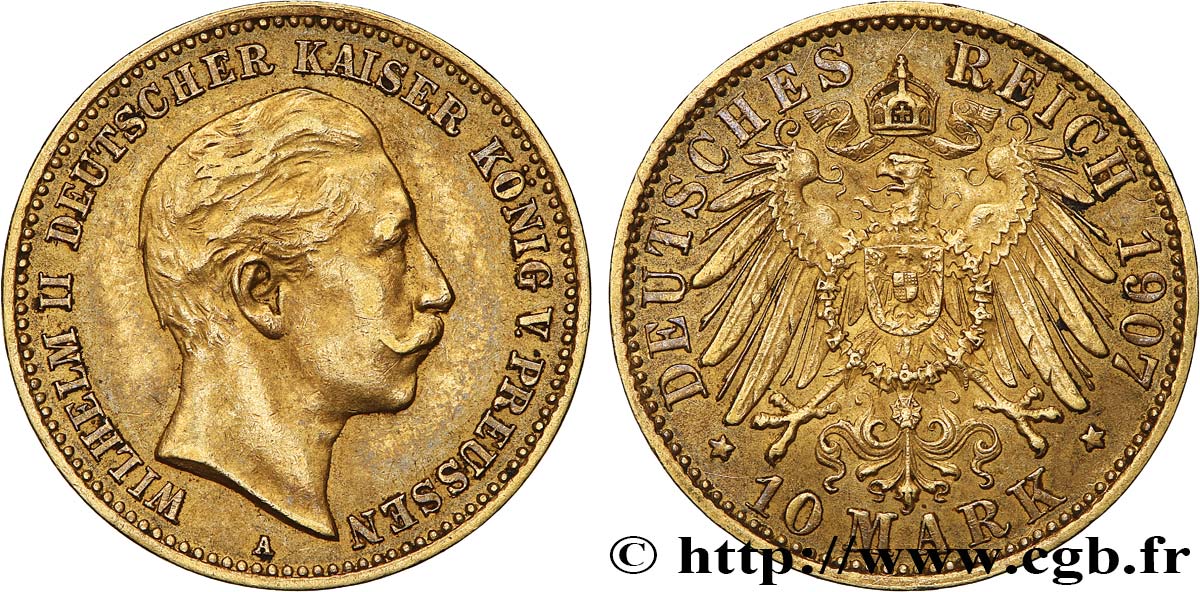 ALLEMAGNE - PRUSSE 10 Mark Guillaume II 1907 Berlin TTB+ 