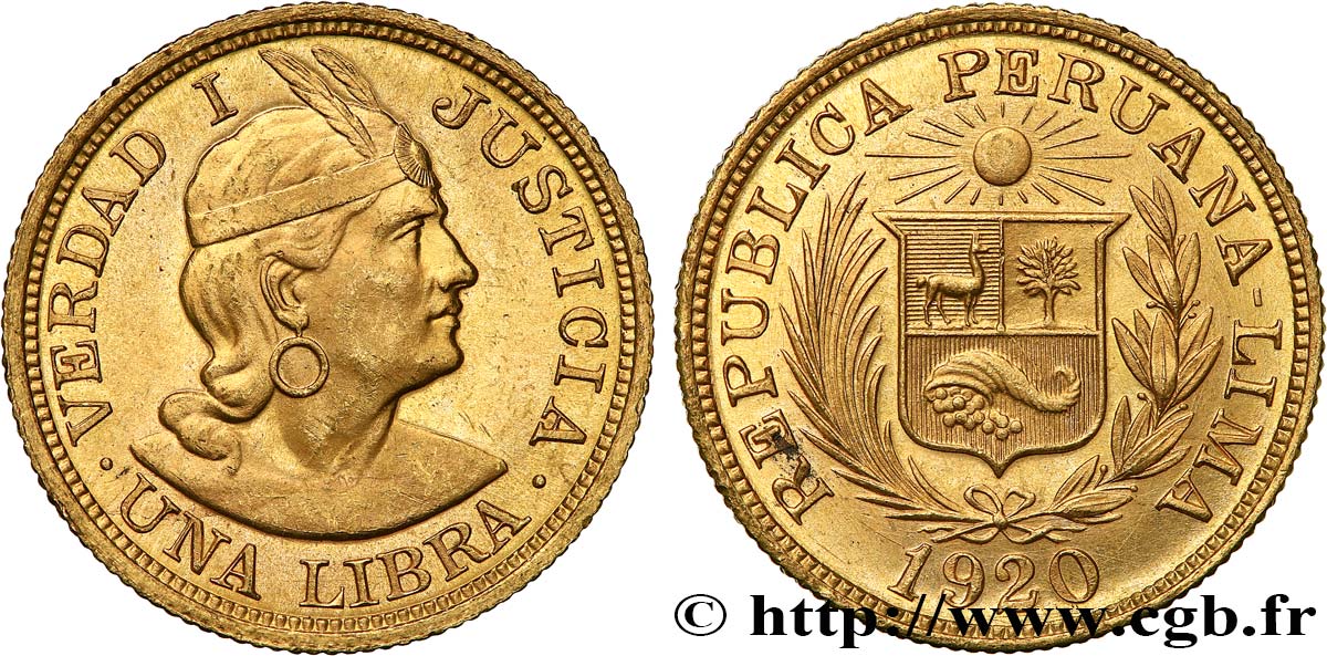 PERU 1 Libra 1920 Lima MS 