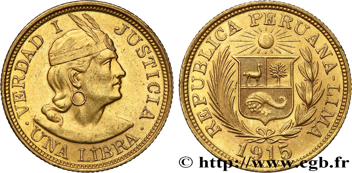 PERU 1 Libra 1915 Lima MS 