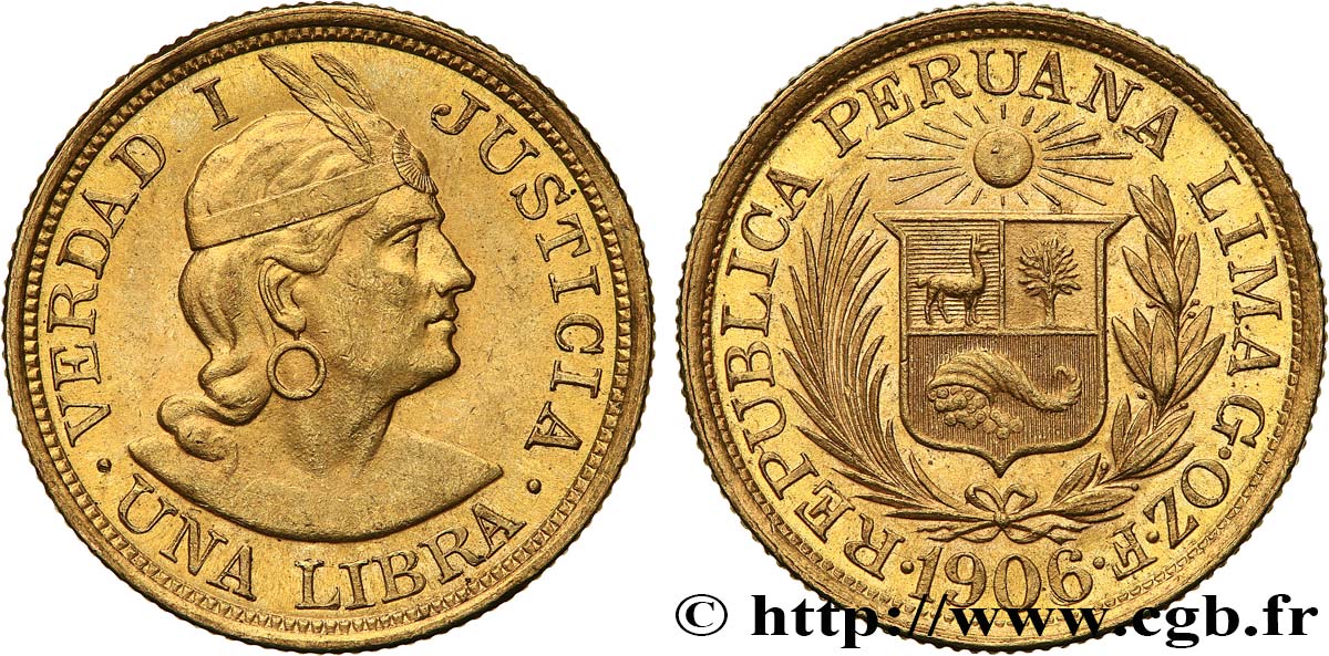 PERU 1 Libra 1906 Lima fST 