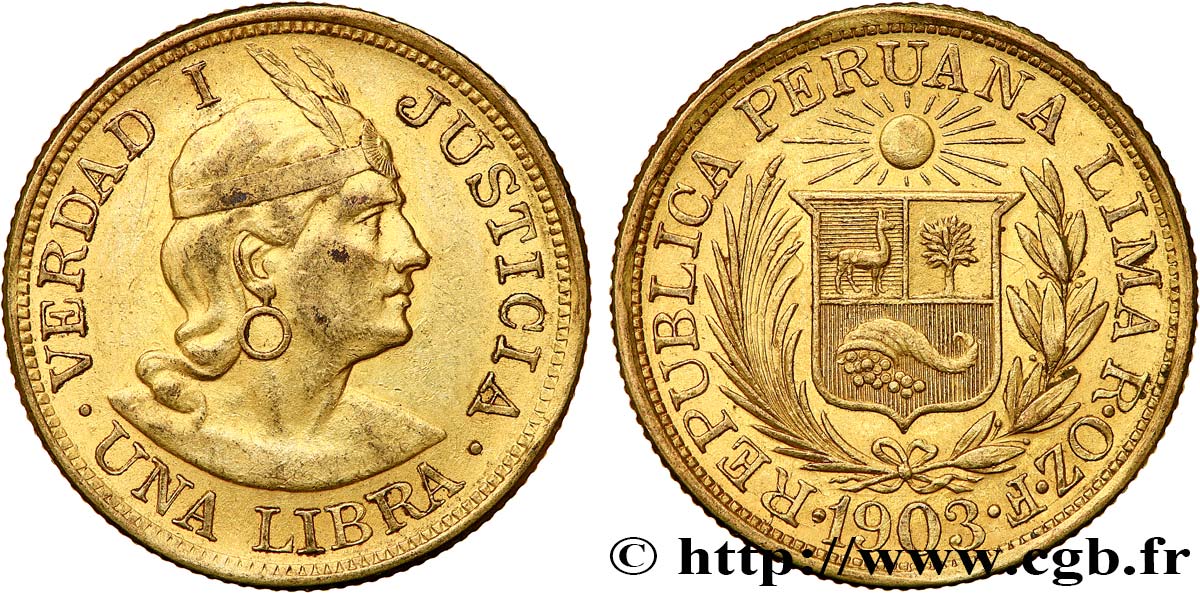 PERU 1 Libra 1903 Lima q.SPL/SPL 