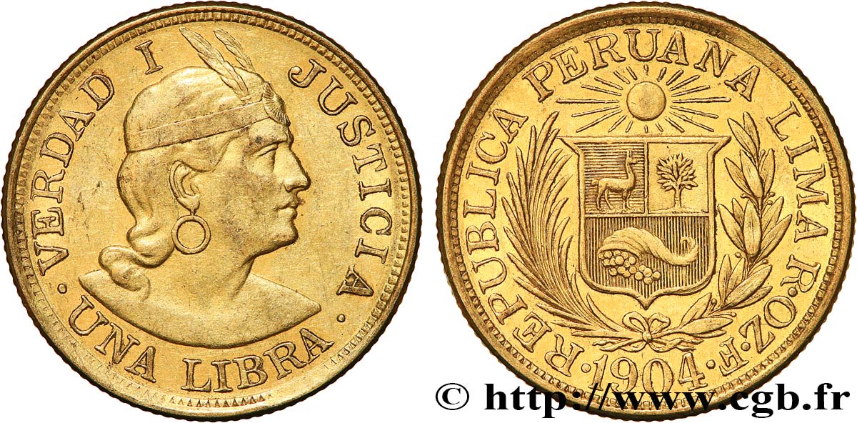 PERU 1 Libra 1904 Lima q.SPL/SPL 