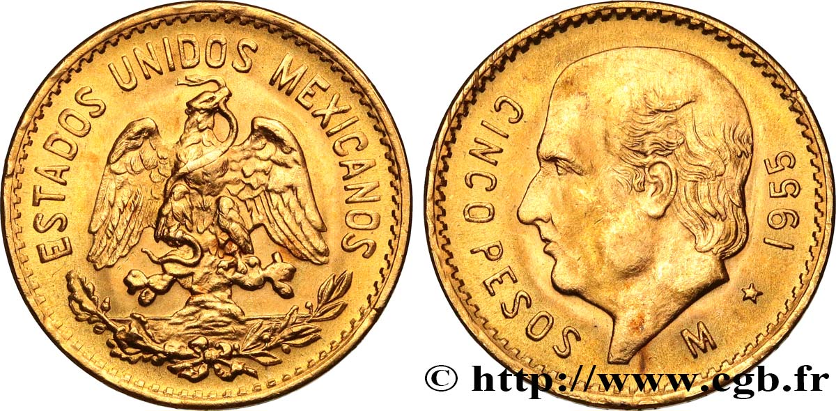 MEXIQUE 5 Pesos Miguel Hidalgo y Costilla 1955 Mexico SPL 
