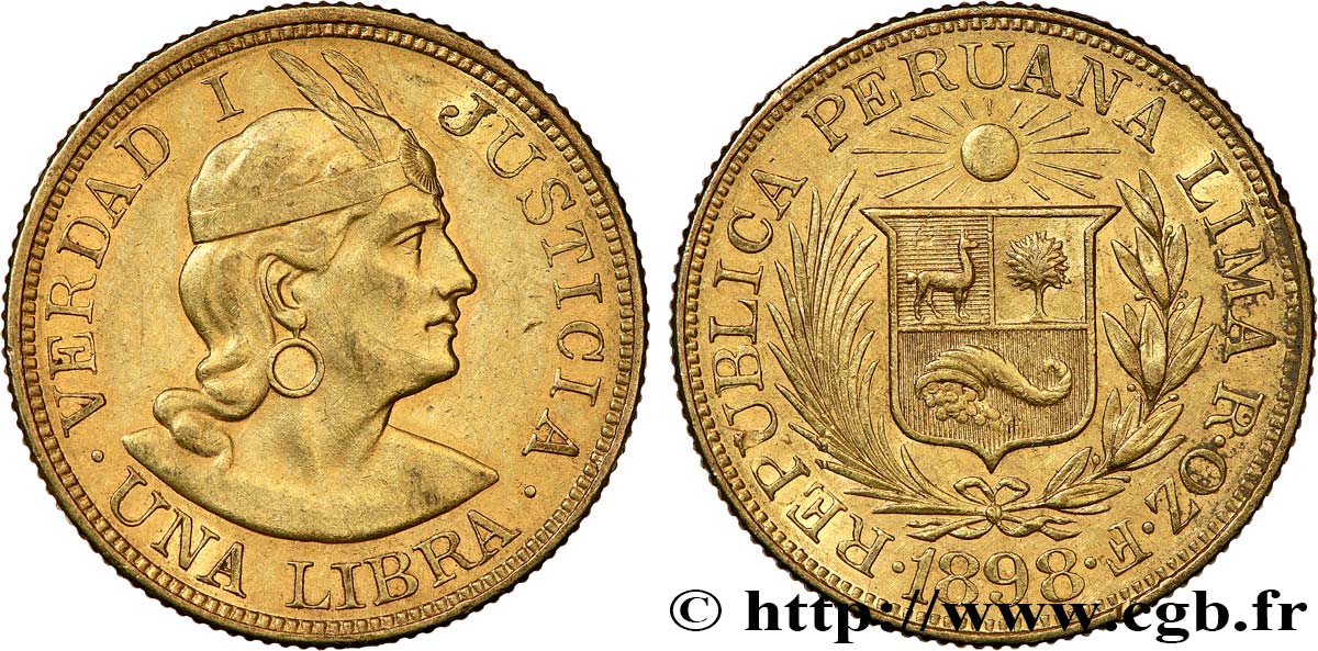 PERU 1 Libra 1898 Lima MS 
