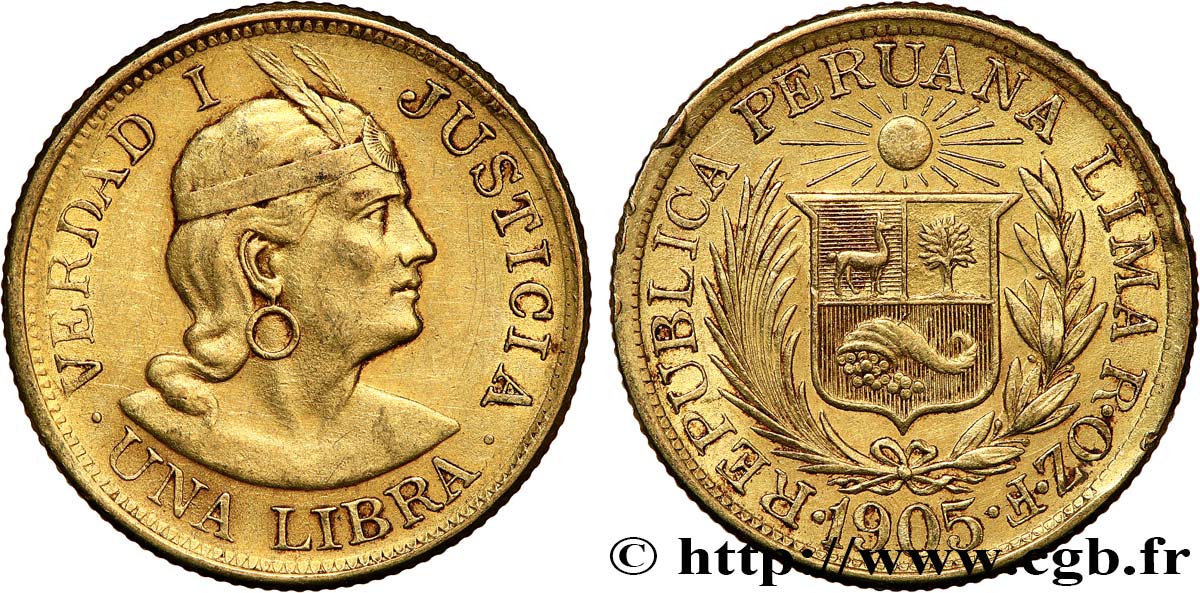 PERU 1 Libra 1905 Lima BB 