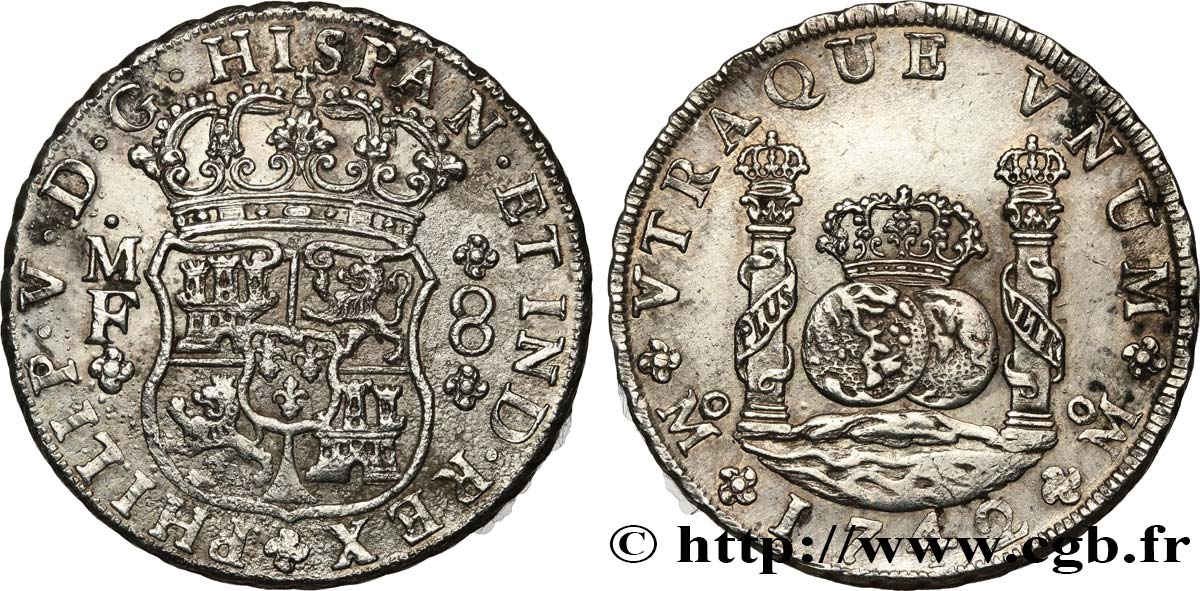 MEXIQUE - PHILIPPE V D&nbsp;ESPAGNE 8 Reales 1742 Mexico TTB+ 