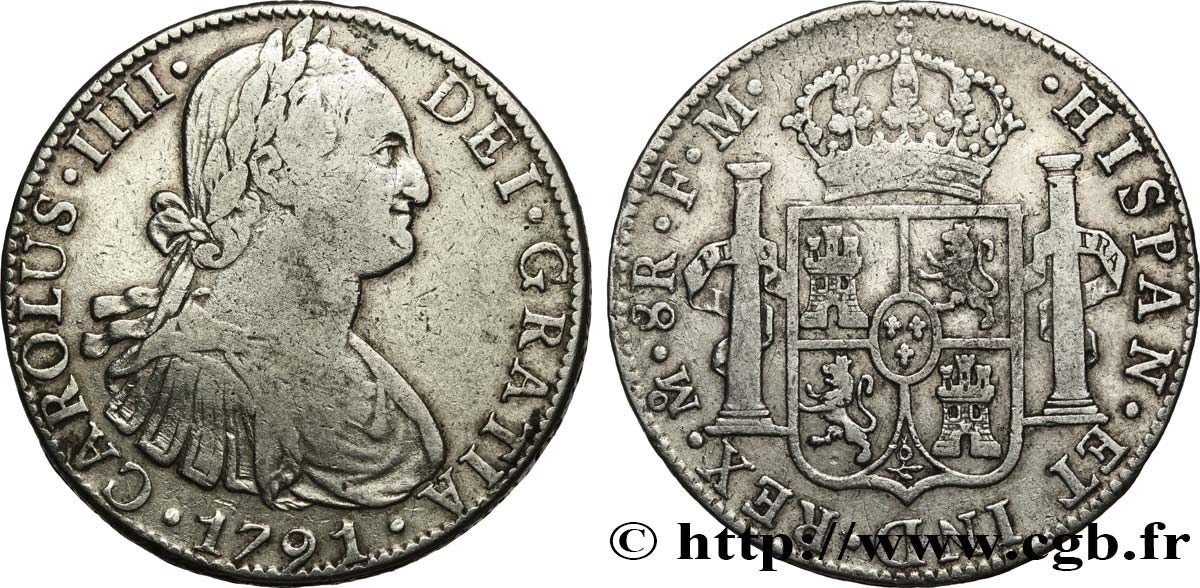 MÉXICO 8 Reales Charles IV 1791 Mexico BC+ 