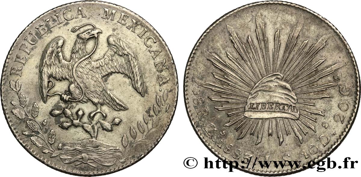 MEXICO 8 Reales 1883 Zacatecas AU 