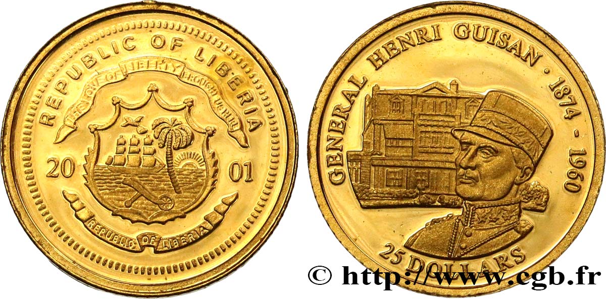 LIBERIA 25 Dollars Proof Général Guisan 2001  SC 