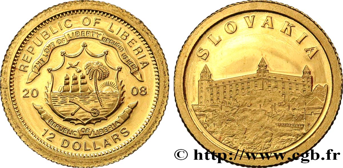 LIBERIA 12 Dollars Proof Slovaquie 2008  fST 
