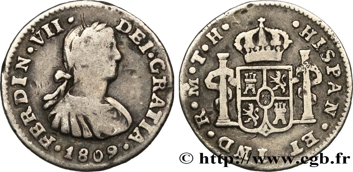 MEXIQUE 1/2 Real Ferdinand VII 1809 Mexico TB+ 