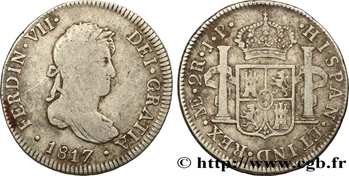 PÉROU 2 Reales Ferdinand VII 1817 Lima TB+ 