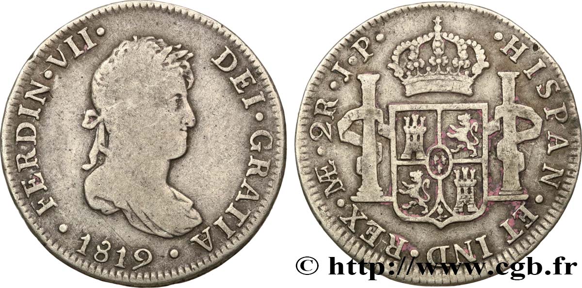 PÉROU 2 Reales Ferdinand VII 1819 Lima TB+ 