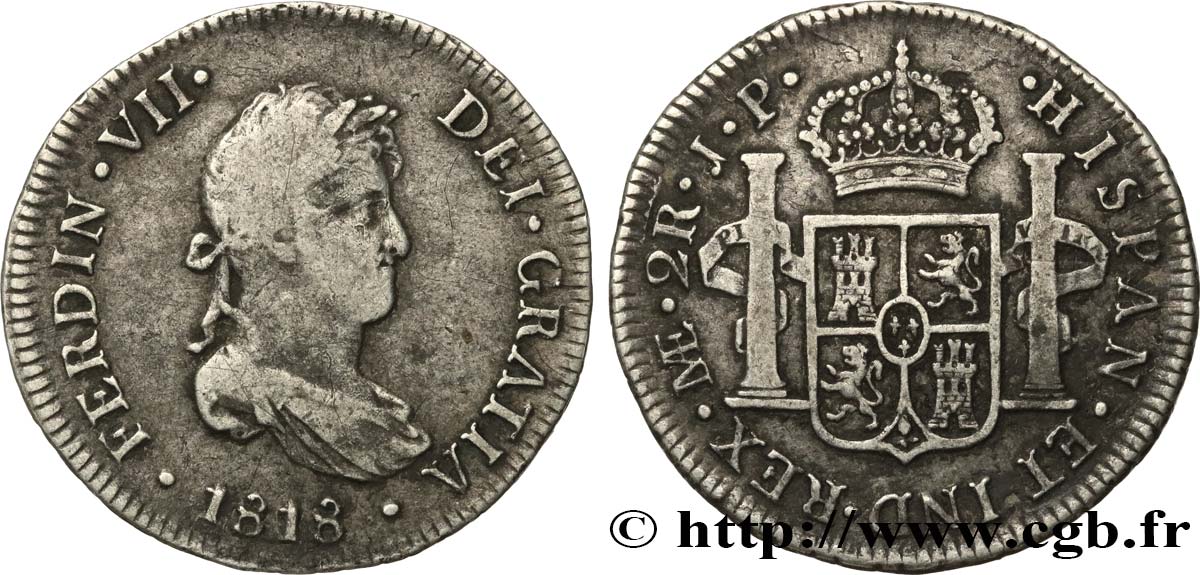 PÉROU 2 Reales Ferdinand VII 1818 Lima TB+ 