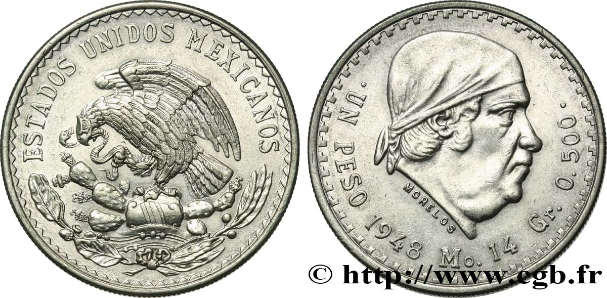MESSICO 1 Peso Jose Morelos y Pavon 1948 Mexico q.SPL 
