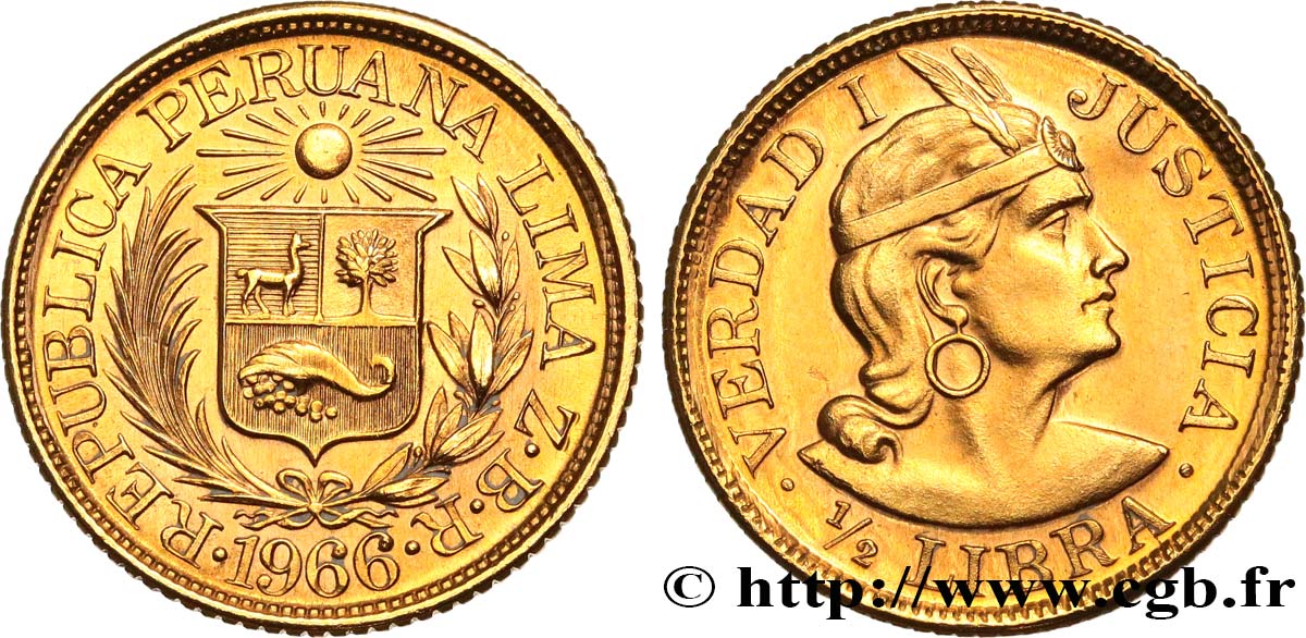PERU 1/2 Libra 1966 Lima MS 