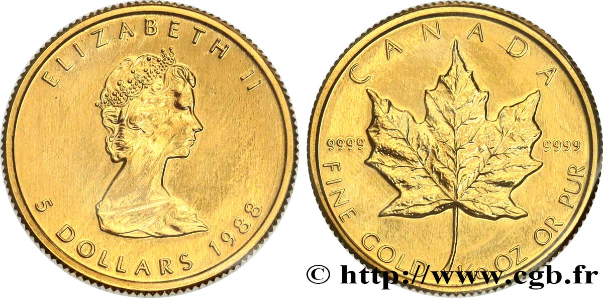 CANADA 5 Dollars or  Maple leaf  1988  MS 