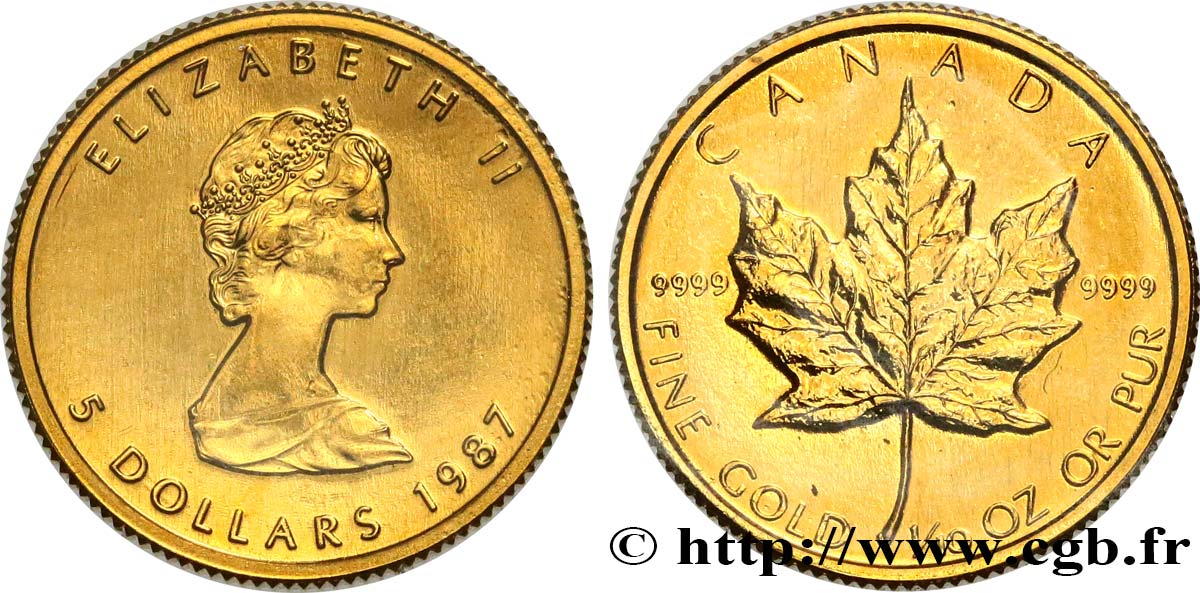 CANADA 5 Dollars or  Maple leaf  1987  MS 