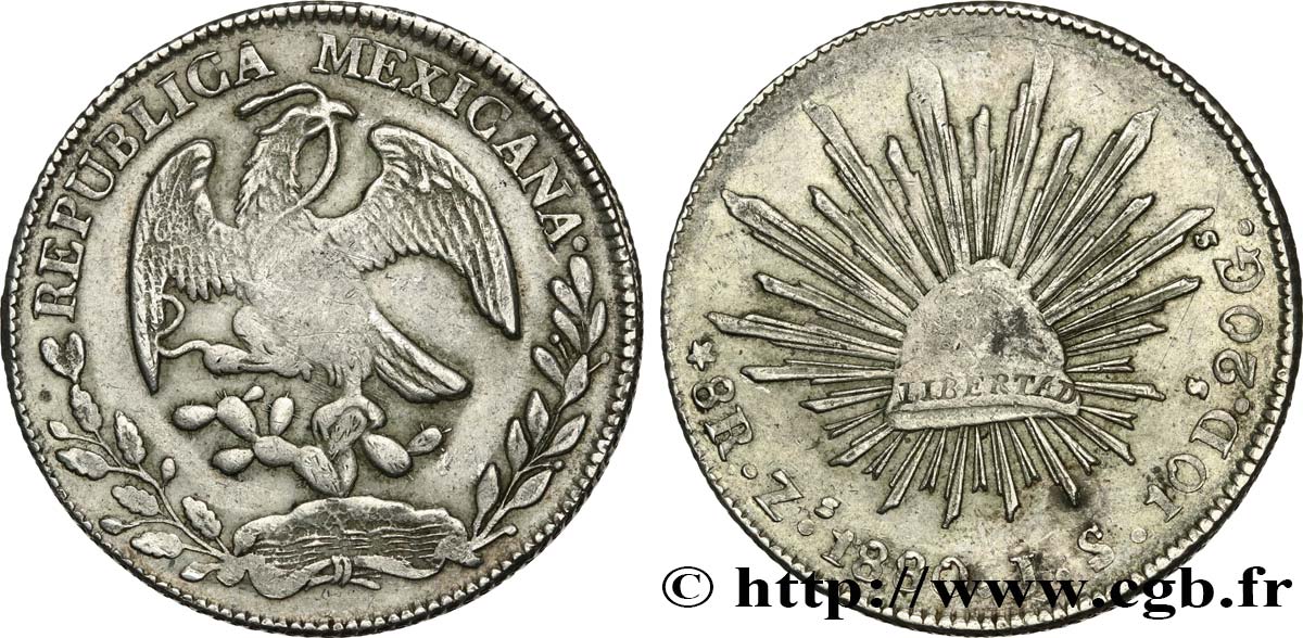 MEXICO 8 Reales 1880 Zacatecas XF 