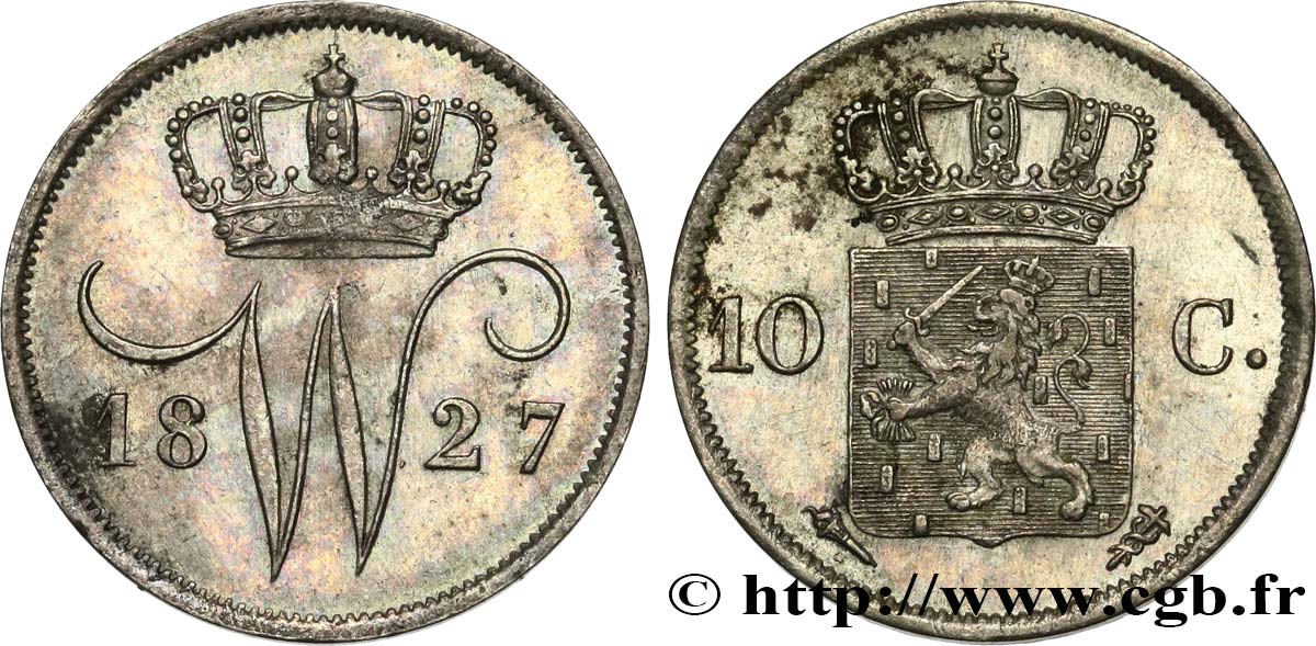 NIEDERLANDE 10 Cents Guillaume Ier 1827 Utrecht VZ 
