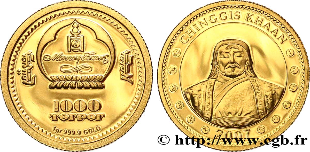 MONGOLIA 1000 Tögrög Proof Gengis Khan 2007  MS 