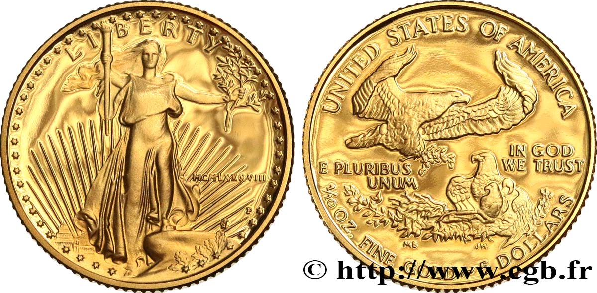 UNITED STATES OF AMERICA 1/10 once ou 5 Dollars Proof 1988 Philadelphie MS 