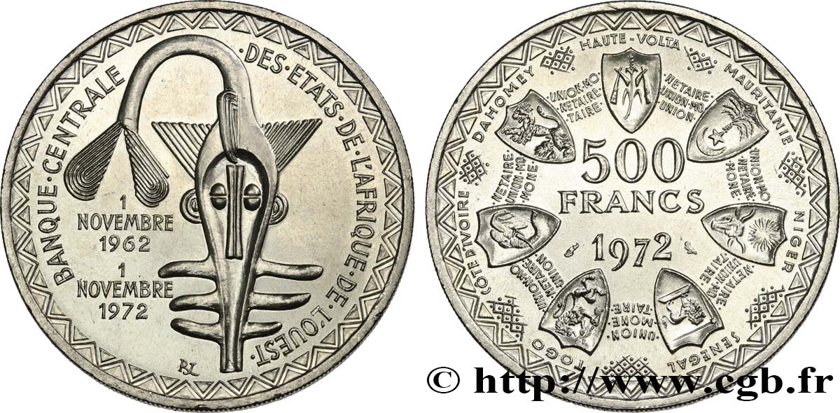STATI DI L  AFRICA DE L  OVEST 500 Francs BCEAO 1972 Paris MS 