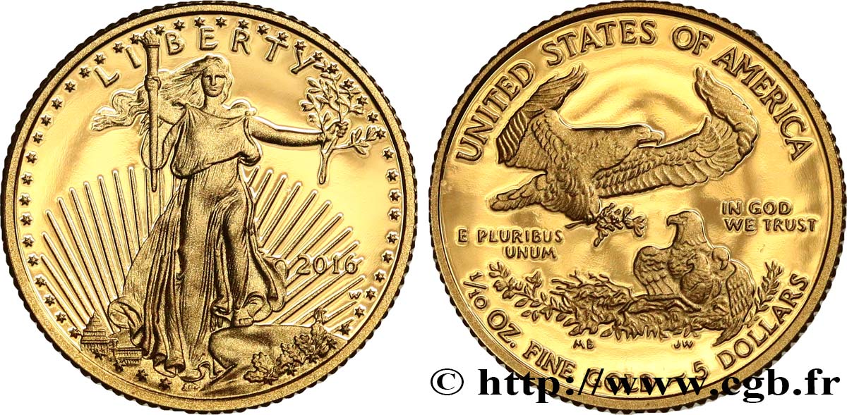 UNITED STATES OF AMERICA 1/10 once ou 5 Dollars Proof 2016 West Point MS 