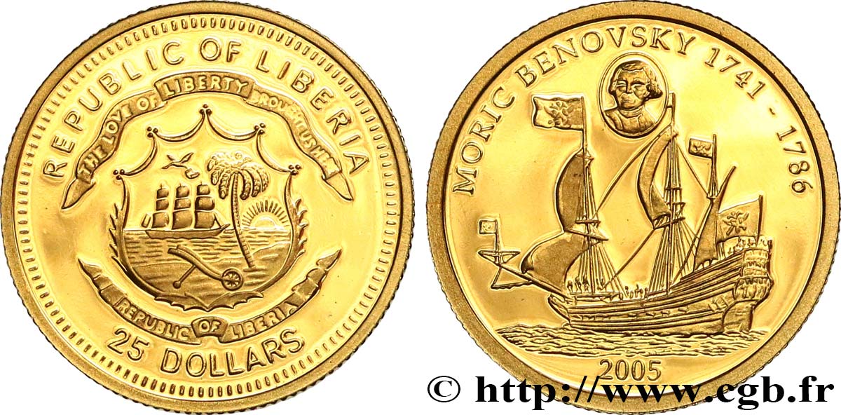 LIBERIA 25 Dollars Proof Moric Benovsky 2005  MS 