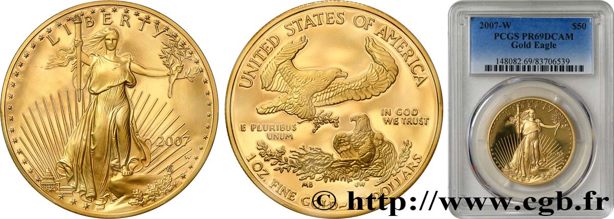 ÉTATS-UNIS D&nbsp;AMÉRIQUE 1 once ou 50 Dollars Proof 2007 West Point FDC69 PCGS