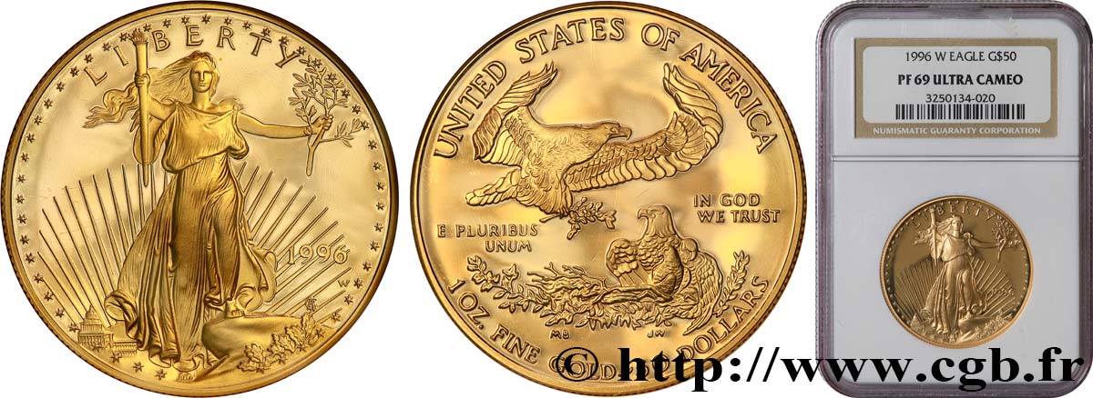 ÉTATS-UNIS D AMÉRIQUE 1 once ou 50 Dollars Proof 1996 West Point FDC69 NGC