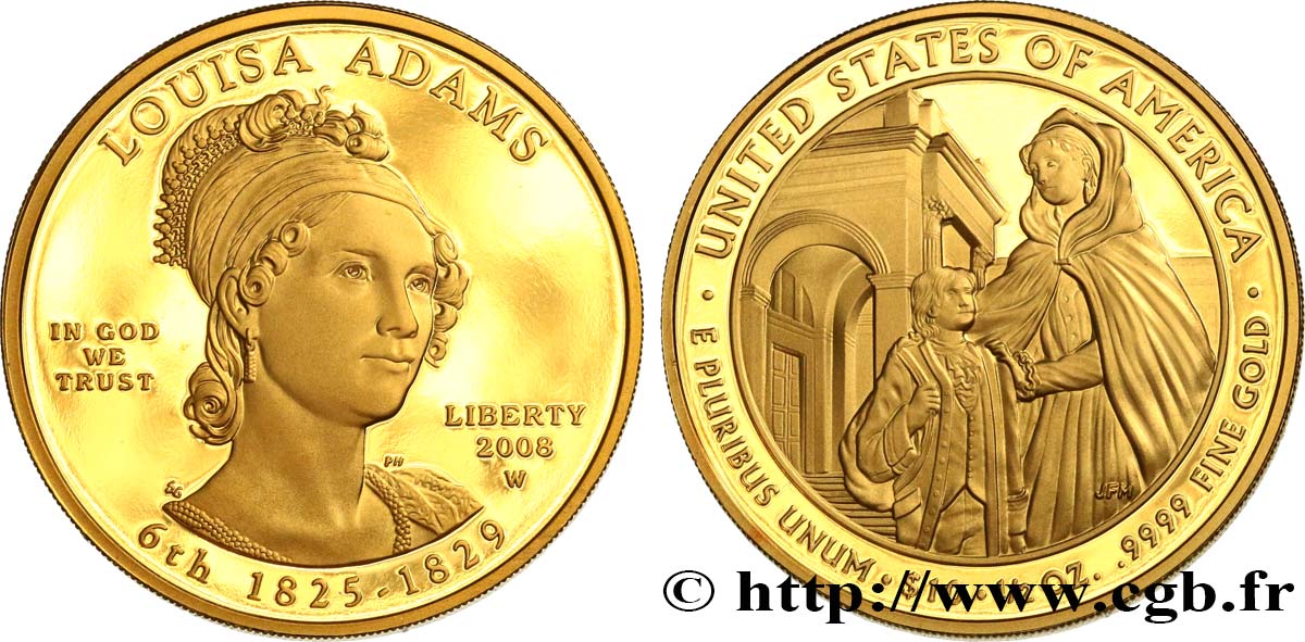 STATI UNITI D AMERICA 10 Dollars “First Spouse” Proof Louisa Adams 2008 West Point FDC 