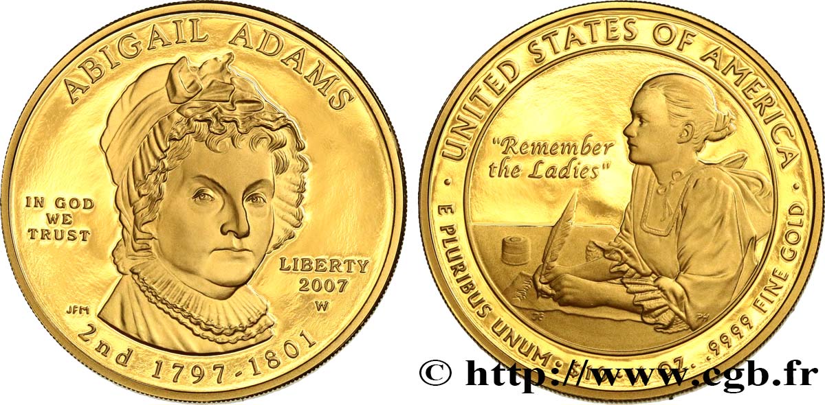 ÉTATS-UNIS D AMÉRIQUE 10 Dollars “First Spouse” Proof Abigail Adams 2007 West Point FDC 