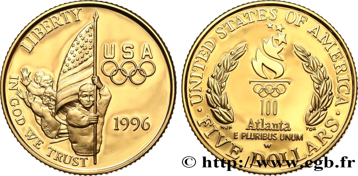 UNITED STATES OF AMERICA 5 Dollars Proof JO d’Atlanta - US Team 1996 West Point MS 