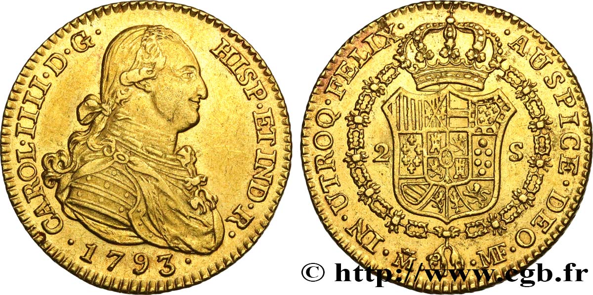 ESPAGNE - ROYAUME D ESPAGNE - CHARLES IV 2 Escudos 1793 Madrid SUP 