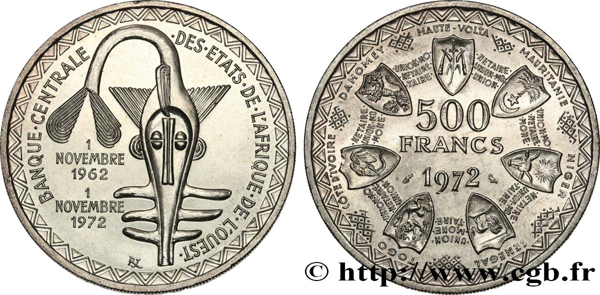 ÉTATS DE L&nbsp;AFRIQUE DE L&nbsp;OUEST (BCEAO) 500 Francs BCEAO 1972 Paris SPL 