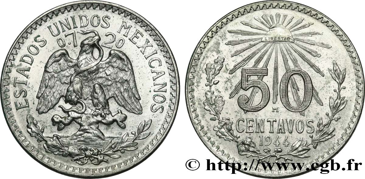 MEXIKO 50 Centavos 1944 Mexico fST 
