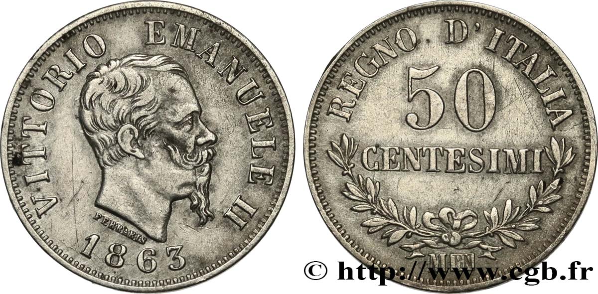 ITALIE 50 Centesimi Victor Emmanuel II 1863 Milan TTB 