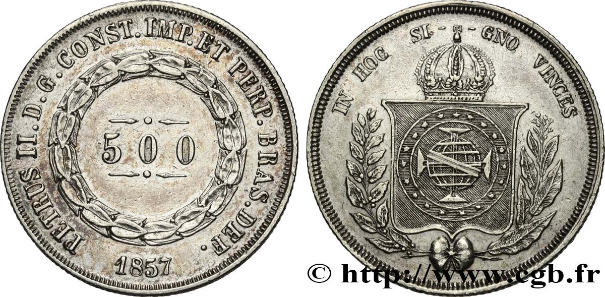 BRÉSIL 500 Reis Pierre II 1857  TTB+ 