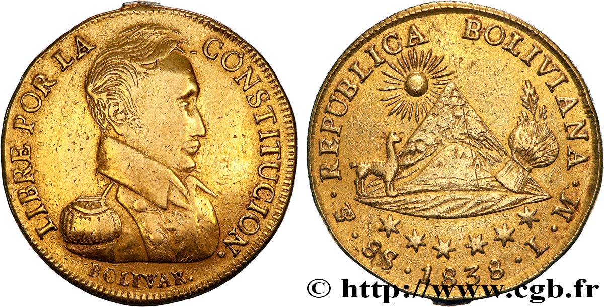 BOLIVIA - REPUBLIC 8 Escudos 1838 Potosi BC+/MBC 